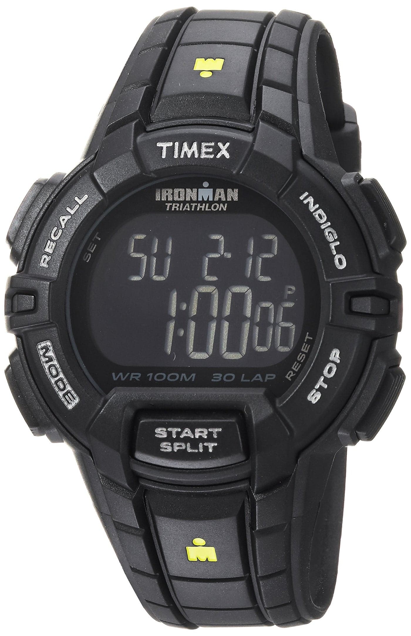 Timex Men's Ironman Triathlon Rugged 30 44mm Resin Strap Watch – Black Case Negative Display with Black Resin Strap