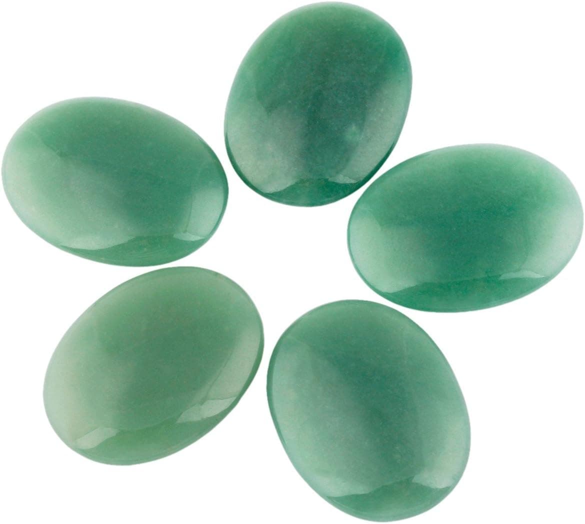 Rockcloud Oval Worry Stones,Palm Pocket Stone,Healing Crystal Chakra Therapy Geometry,Green Aventurine,Pack of 5