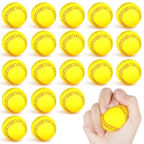 20PCS Mini Softball Stress Ball Foam Sports Balls Party Gift Tiny Baseball Toys for Stress Relief Party Bag Gift Fillers School Carnival Reward Ball GamesYellow