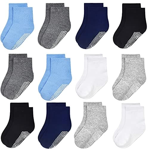 GRPSKCOS Baby Socks Non Slip 12 Pairs Toddler Anti Skid Socks for 0-7 Years Infants Little Kids Boys Girls (#1 Multicolor-12 Pairs, 1-3T)