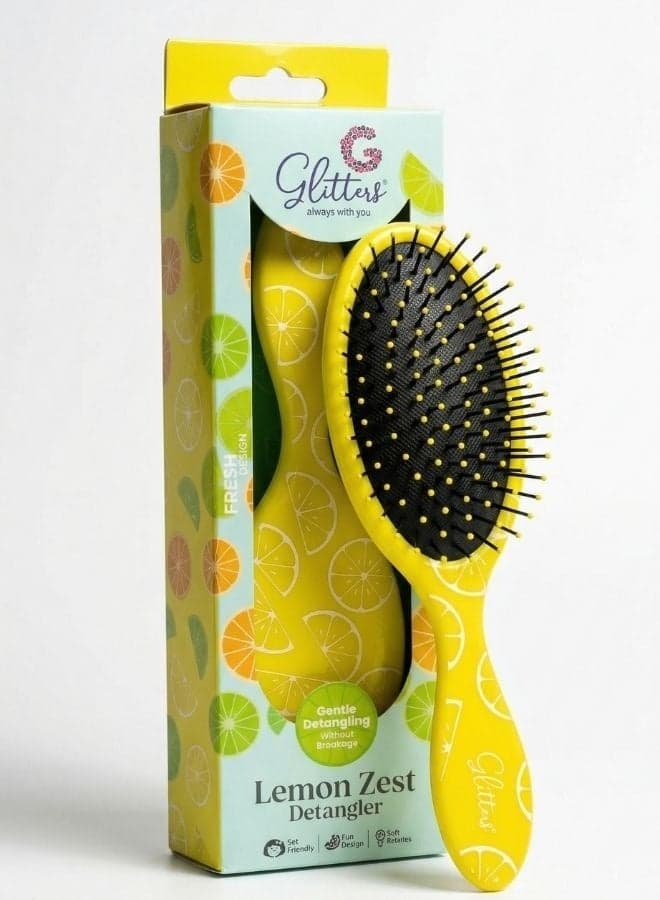 Glitters Lemon Zest Detangler Hairbrush - Gentle Detangling with Anti-Static Finish