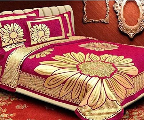 Fresh From Loom Chenille Velvet Floral 500 TC Heavy Bedsheet for Double Bed King Size 90 x 100 inch Pink Color with 2 Pillow Covers