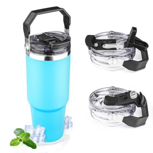 30oz Tumbler with Handle and Flip Straw Lid Double Wall Insulated Travel Coffee Mug Stainless Steel Vacuum Insulated Coffee Tumbler Cup for Hot and Cold Beverages,Leak-proof&BPA-free(30oz,Baby blue)