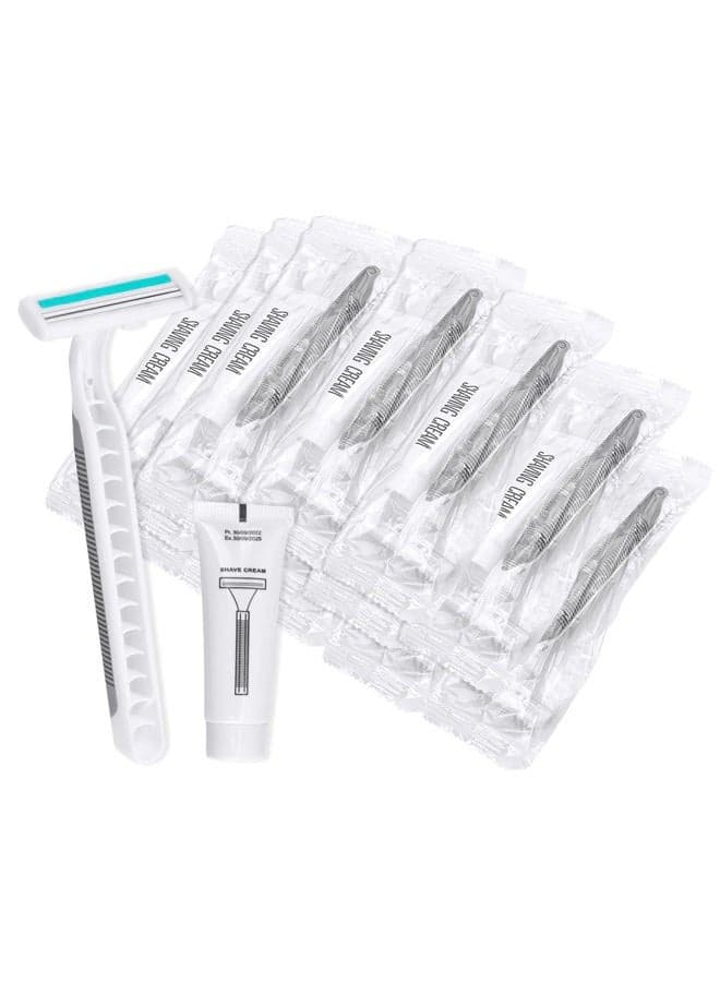Disposable Razors in Bulk Pack of 60,Gray Bulk Razors Disposable Individually Wrapped Twin Blade Disposable Shaving Razors with Shaving Cream and Clear Cap Set for Homeless,Hotel,Charity,Travel