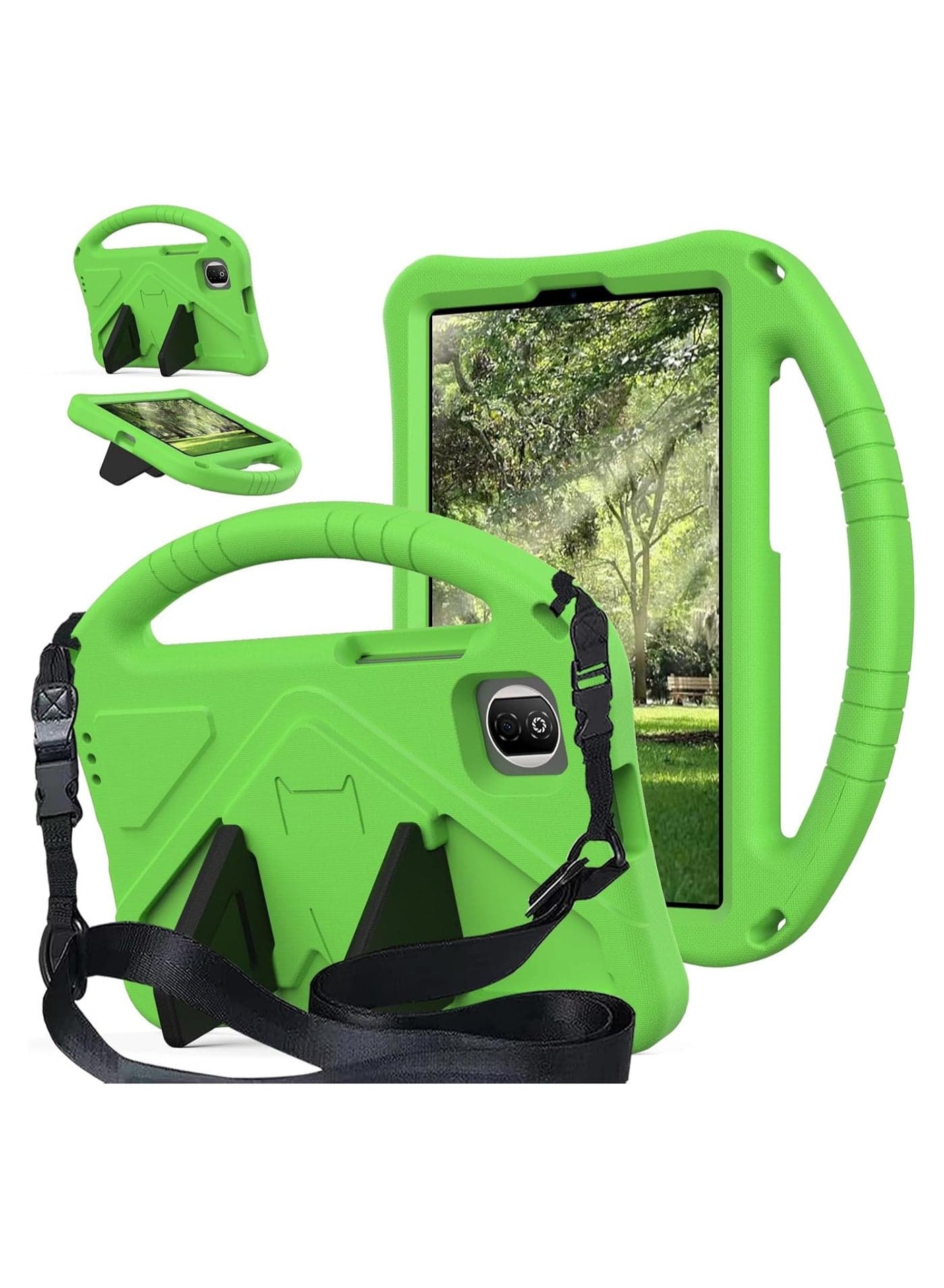 Protective Case Compatible with Honor Pad X7 8.7-inch 2025 Tablet 【Child-Friendly】 Durable and lightweight with EVA handle for easy carrying, black stand with shockproof protection, includes shoulder strap.
