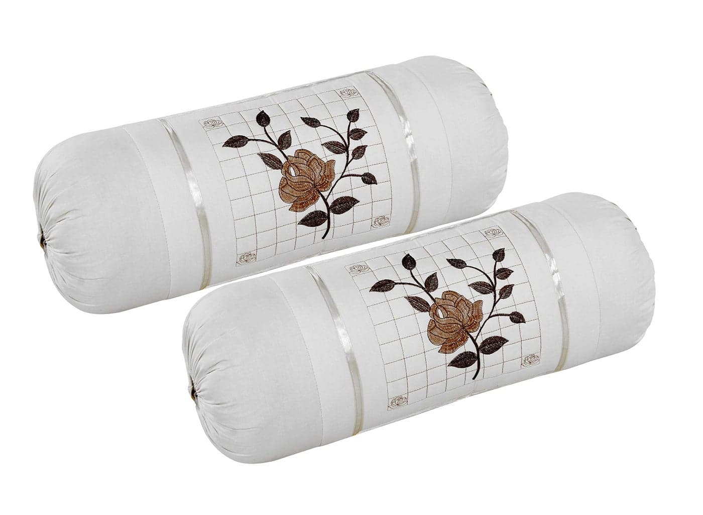 Rj Products Microfiber Rose Embroidery Bolsters Covers Set of 2 Piece (White)