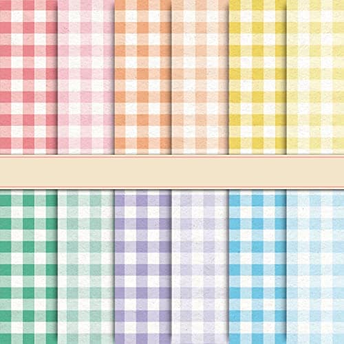 Whaline 24pcs Pastel Plaid Pattern Paper 12 Designs Gingham DoubleSided Scrapbook Paper for DIY Crafts Scrapbook Photo Album Decor 118 x 118 Inch