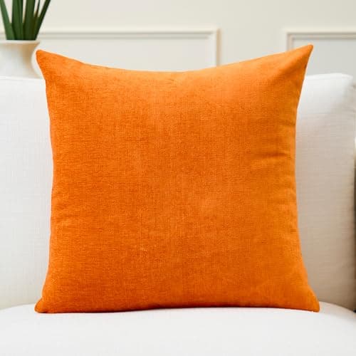 Encasa XO Thick Chenille Throw Pillow Covers Set of 1 | Orange - (16"x16") (40x40 cm) | Decorative Accent Square Throw Pillow Cases for Couch, Home Decor, Sofa
