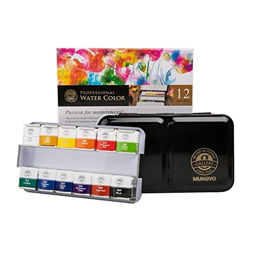 MUNGYO Sargent Art 32-6012 Artist Quality Professional Watercolor Set, Tin Case, Green,White, 12 ct