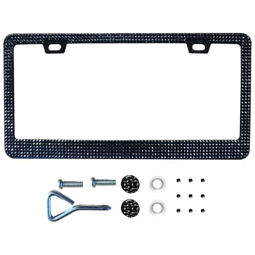Yiaizhuo Black Bling License Plate Frame for Women Sparkly Rhinestone Handcrafted Crystal Premium Stainless Steel Stainless Steel Car Accessories with Diamond Sparkle Glitter Caps
