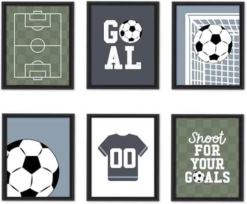 Hadley Designs 6 Soccer Wall Decor - Sports Room Decor for Boys, Soccer Pictures Wall Decors for Kids, Unframed Sports Game Art for Boys Bedroom, Made in USA