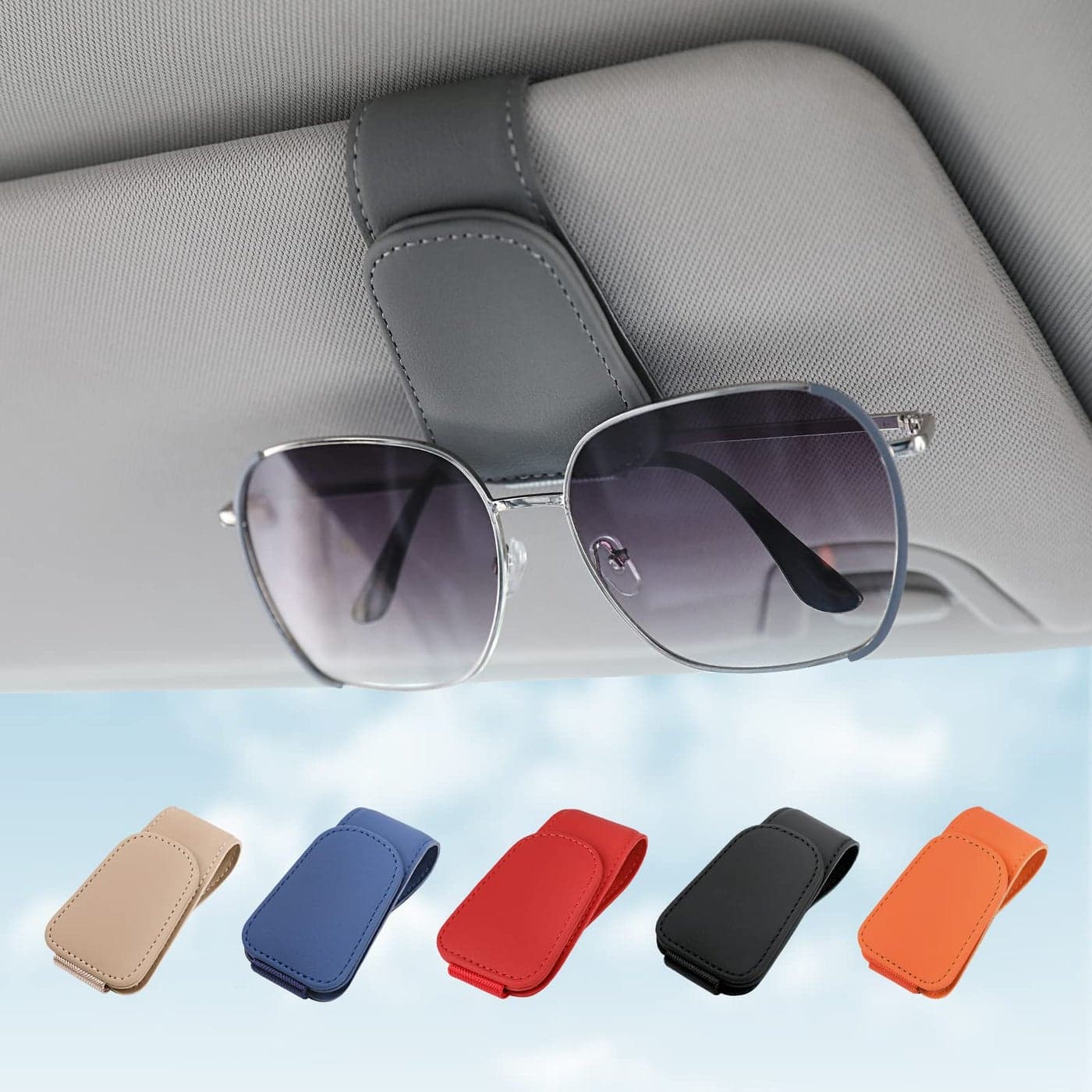 KanSmart Sunglass Holder for Car Visor Sunglasses Clip Magnetic Leather Glasses Eyeglass Holder Auto Interior Accessories Universal for SUV Pickup Truck Gray