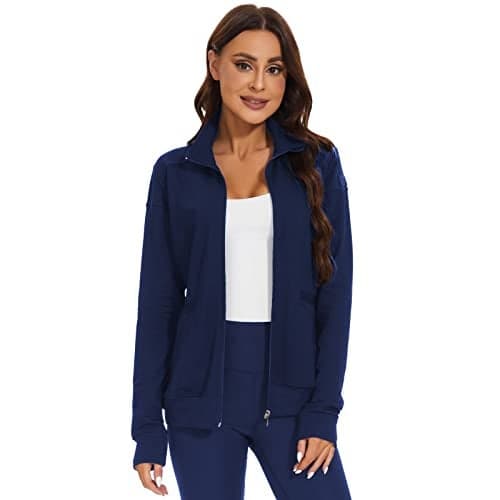 Meanzoo Women's Scrubs Jacket Zip Front Warm-up Jacket(Navy Blue,X-Small)