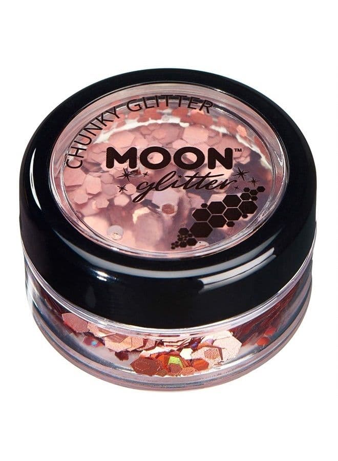 Holographic Chunky Glitter by Moon Glitter – 100% Cosmetic Glitter for Face, Body, Nails, Hair and Lips - 0.10oz - Rose Gold