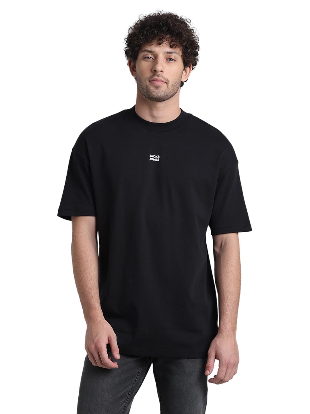 JACK & JONES Men's Cotton Classic Fit Black Over Sized T-Shirt, 2XL