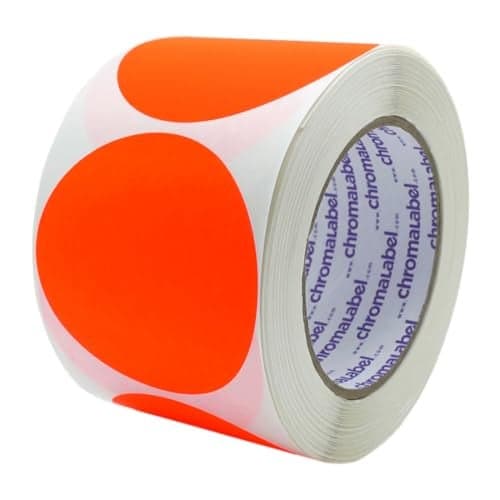 ChromaLabel 3 Inch Circle Sticker Labels, High Visibility Round Colored Stickers, Permanent Adhesive Labels - 500 Sticky Dots per Roll, Fluorescent Red Orange Sticker Dots