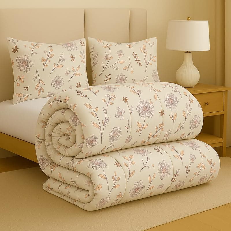 BSB HOME Premium Microfiber Printed Double Bed Comforter with 2 Matching Pillow Covers | All-Season Reversible AC Blanket for Winter & Summer | Soft & Lightweight Quilt for Double Bed - Peach Blush