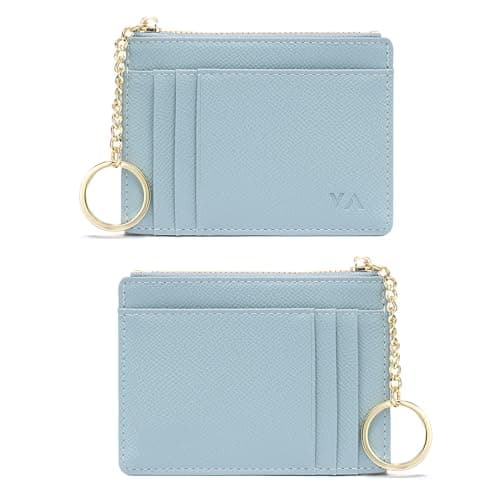 Minimalist Small Leather Card Holder Pocket Wallet Womens Coin Purse Handbag (Blue)