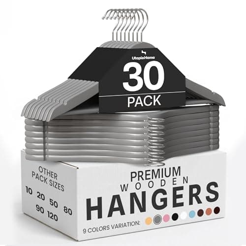 Utopia Home Premium Wooden Hangers 30 Pack - Durable & Slim Coat Hanger - Suit Hangers with 360-Degree Rotatable Hook - Wood Hangers with Shoulder Grooves (Grey)