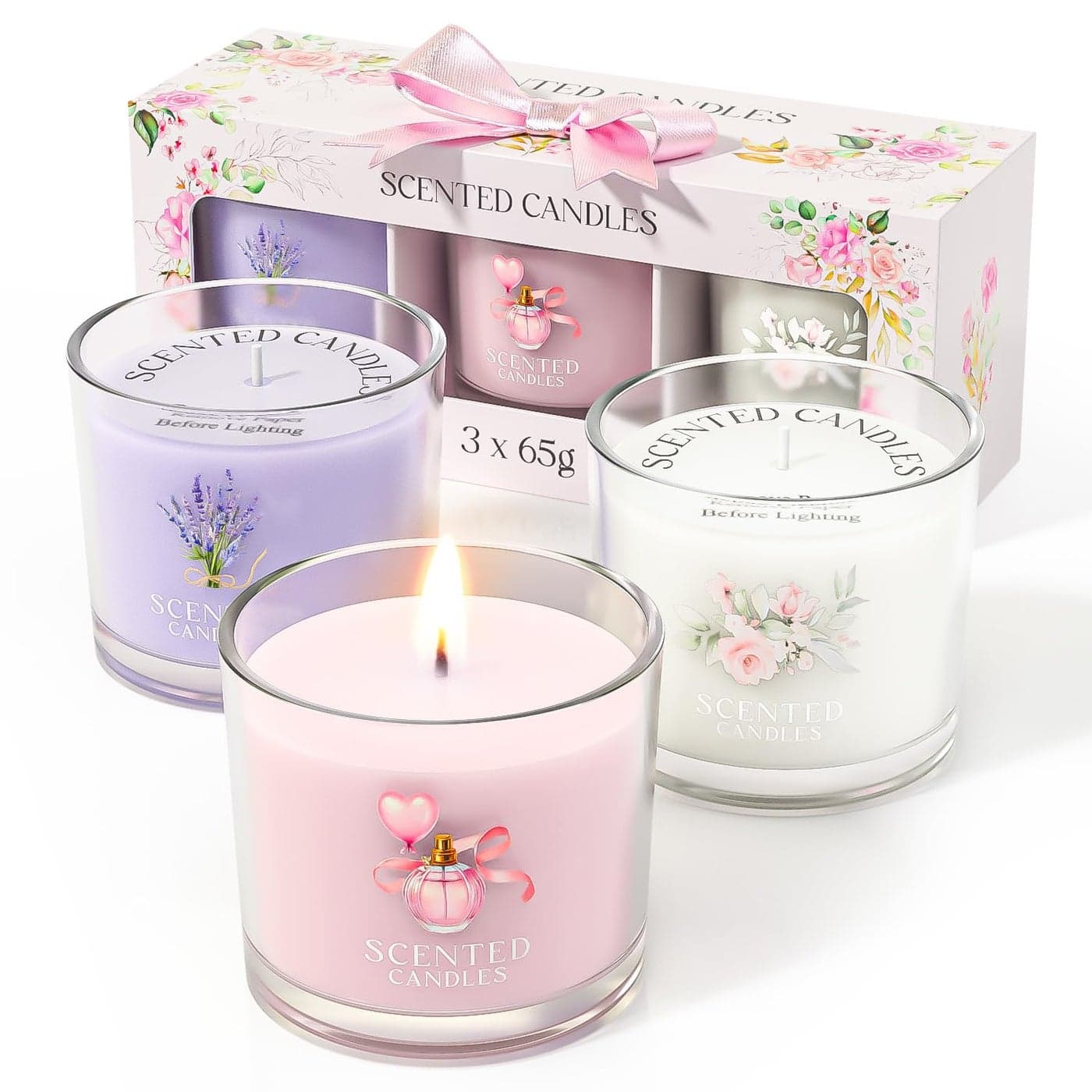 CHILLFLAME Scented Candles Scented Candle Gift Set for Stress Relief 3 Votive Candles for Women and Men Birthday Candle Gifts for Women Christmas Candles for Women Pink Purple White 7 oz