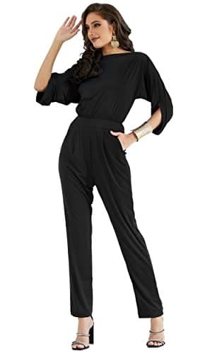 KOH KOH Plus Size Womens Short Sleeve Sexy Formal Cocktail Casual Cute Long Pants One Piece Fall Pockets Dressy Jumpsuit Romper Long Leg Pant Suit Suits Outfit Playsuit, Black 2XL 18-20
