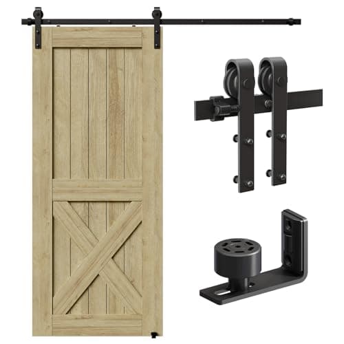 CCJH 6FT/72inch Sliding Barn Door Hardware Kit for Single Door Carbon Steel Black