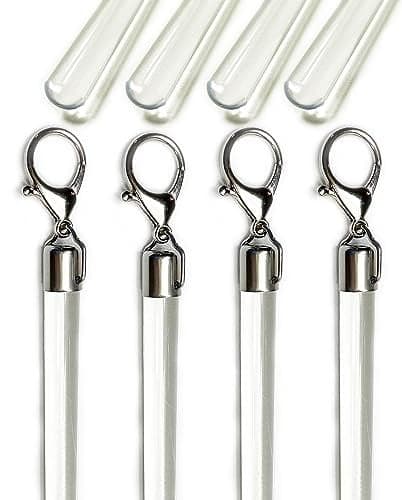 OooWow 24 inch 4 Pack Steel Cap Round Base Acrylic Curtain Pull Wand Clear Curtain Wand Invisible Drapery Wand Drapery Pull Rod 24 Inch