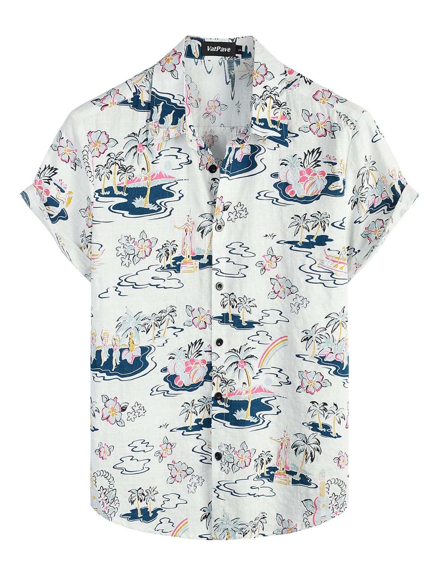 VATPAVE Mens Casual Hawaiian Floral Shirts Short Sleeve Button Down Tropical Shirts Beach Summer Shirts Medium White