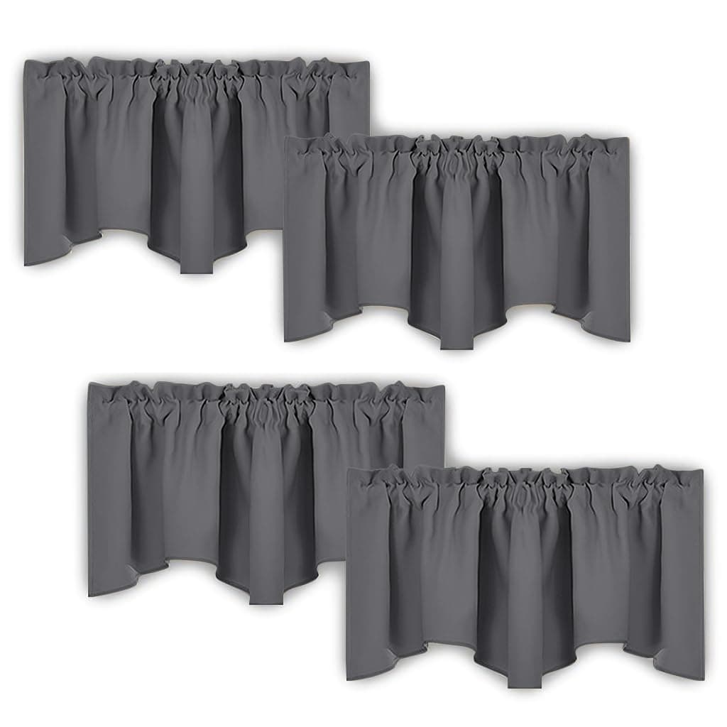 NICETOWN Scalloped Window Valances for Kitchen Home Decoration Thermal Insulated 52 inches by 18 inches Rod Pocket Blackout Grey Valance Window Treatment Curtains Drapes for Bedroom 4 Panels