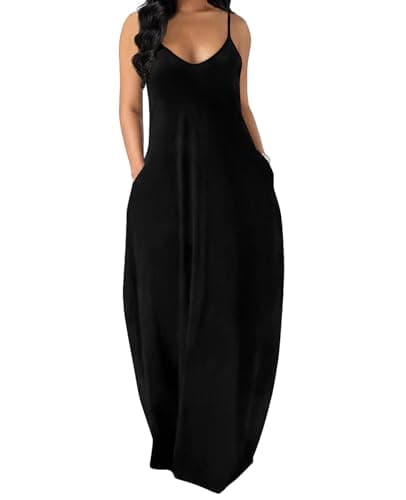 OFEEFAN Black Dresses for Women Summer Plus Size Maxi Dress with Pockets XXL