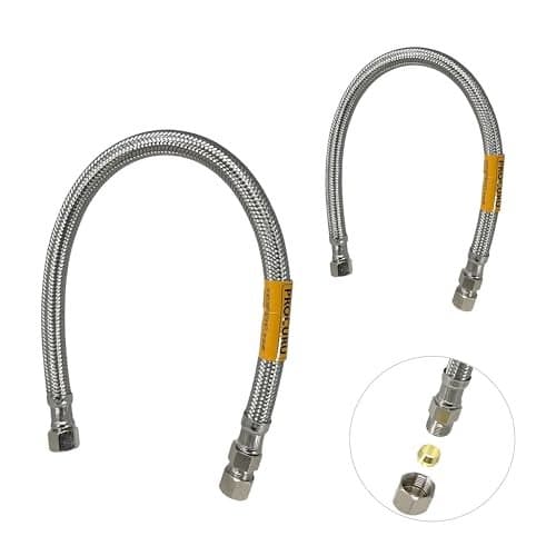 PROCURU 2Pack 48Inch 4Ft Faucet Supply Extension 38 OD Comp Male x 38 Comp Female Stainless Steel Braided Faucet Connetor Hose Certified Safe 9SFD482P