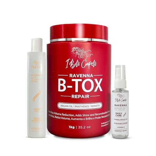 I Belli Capelli Ravenna Btox Hair Smoothing Treatment with Deep Cleansing Shampoo and Repair Oil Complete Straightening System for All Hair Types