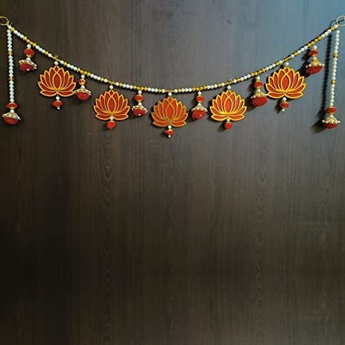 GIFT JAIPUR Mdf wood Handcrafted Door Hanging Red Lotus Style Bandarwal Thoran (TL-03) -Diwali Inauguration Wedding Festival New Year Home Decor Pooja (40 Inch X 8 Inch)