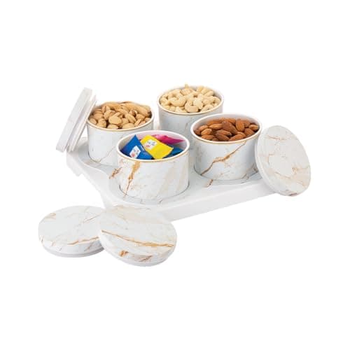 WARMEO FESTIVA Airtight Dry Fruit Container Tray SET of 4pcs (450ml each),Dry Food Storage Box I Premium Gifting Set I Multi-Purpose Box l Serving Sweets, Chocolates, Candy- Italian White