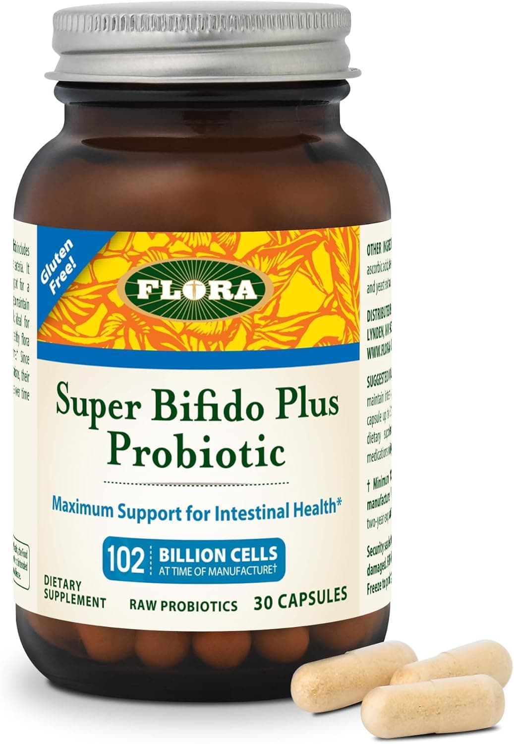 Flora Super Bifido Plus 102 Billion CFU Raw Probiotics for Men Women Bifidobacterium Lactobacillus Digestion IBS Immune System Gut Balance Supplements 30 Vegetarian Capsules