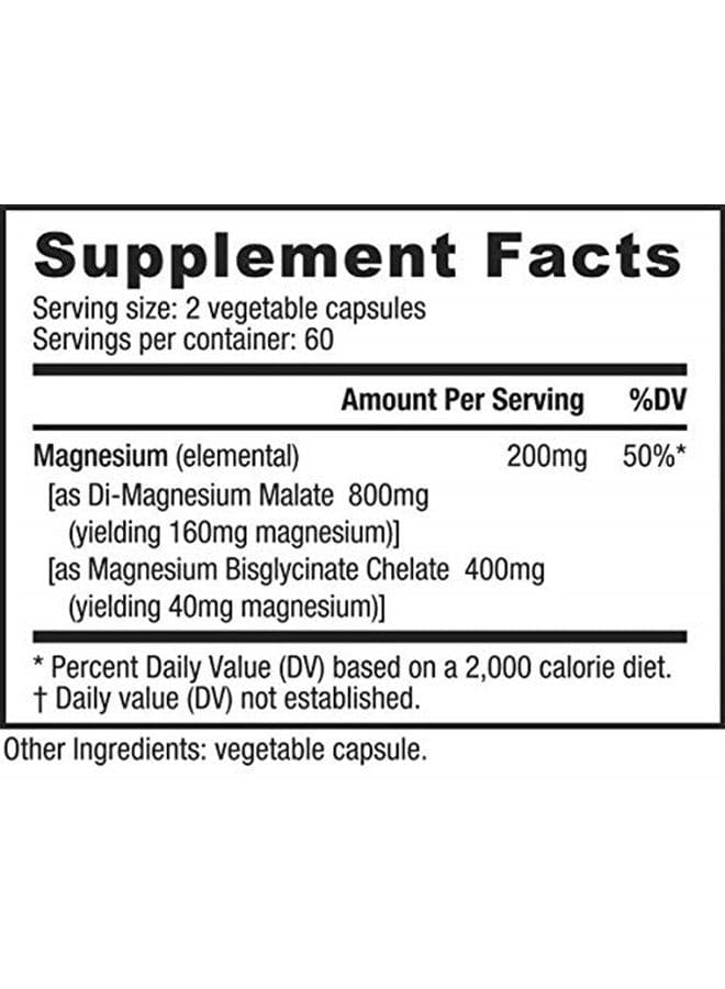 Reacted Magnesium Supplement - Muscle Relaxation - Bone Formation - 120 Vegetable Capsules, 200mg per Serving
