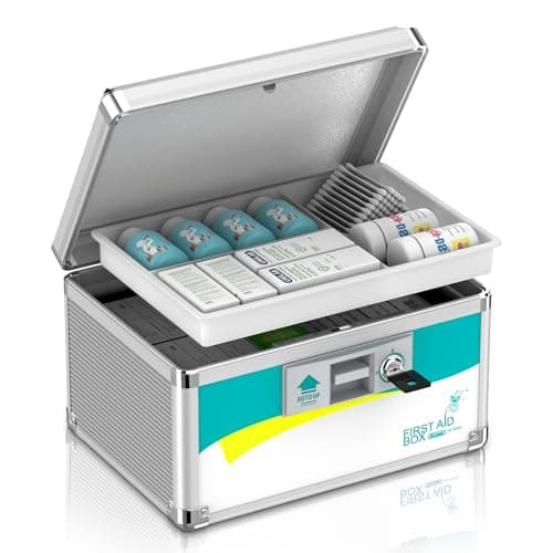 Glosen Medicine Lock Box, Medication Lock Box,Locking Medicine Box, Security Lock Boxes【Small】 10x6.7x6.7 Inch,First Aid Key,Lock Box for Medication