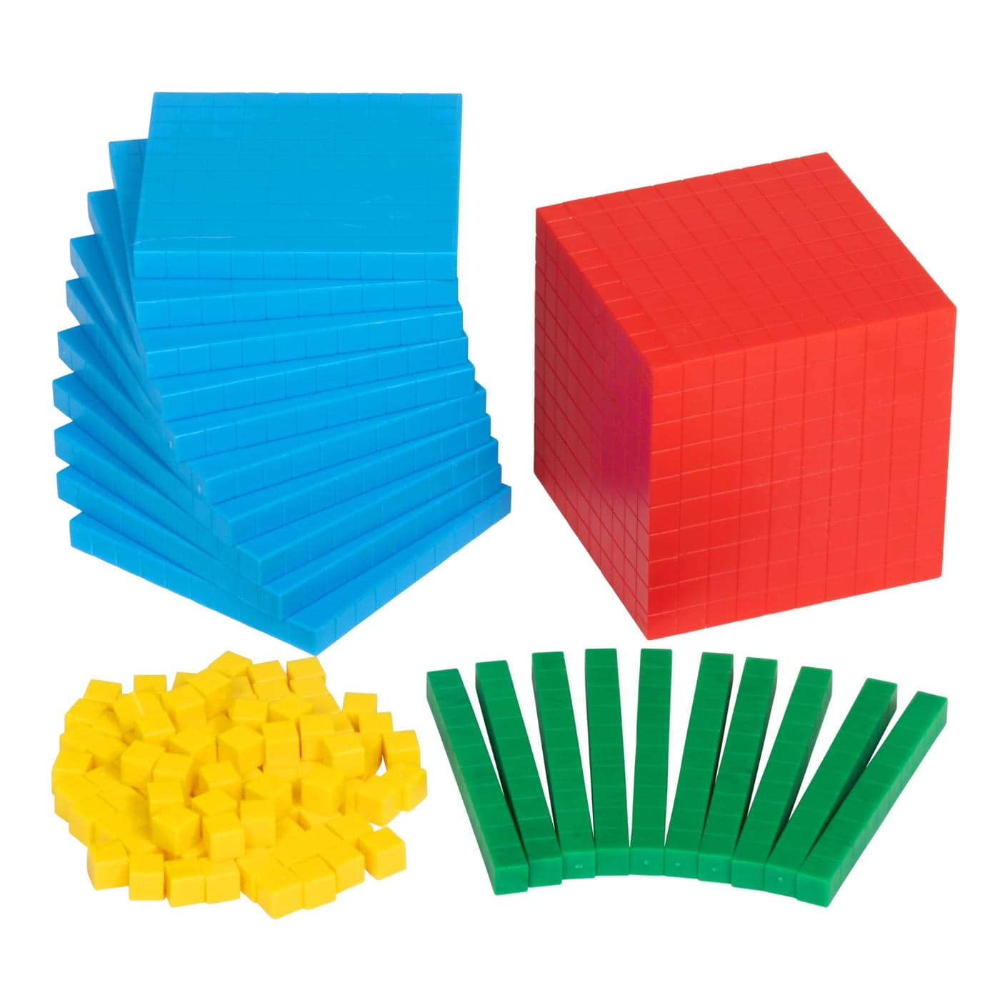 edxeducation Four Color Plastic Base Ten Blocks 121 Pieces Handson Math Manipulative for Kids Teach Number Concepts Place Value and Measurement Math Learning Tools for Kids