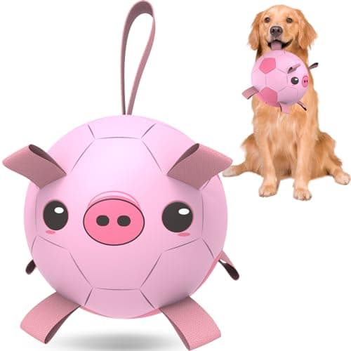 QDAN Dog Toys Soccer Ball with Straps, Interactive Dogs Toys for Tug of War, Puppy Birthday Gifts, Dogs Tug Toy, Dog Water Toy, Durable Dog Balls for Medium & Large Dog - Pink Pig(8 Inch)