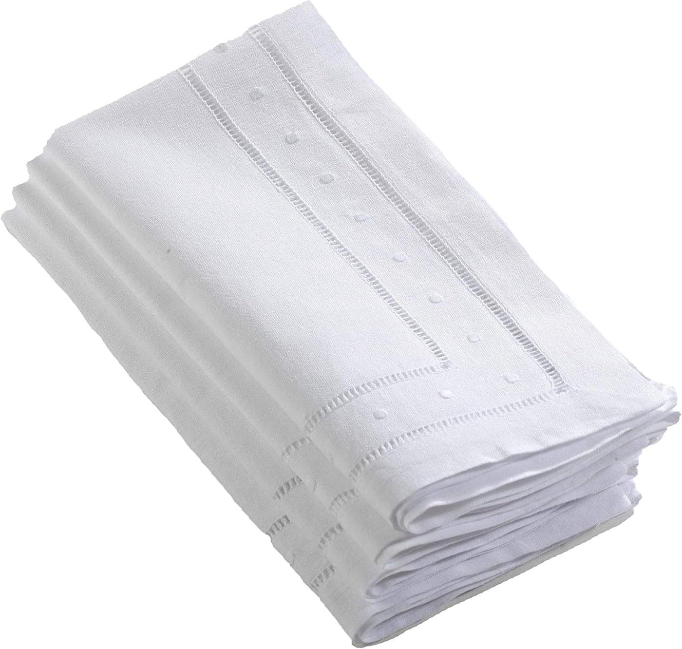 Saro Lifestyle Embroidered and Hemstitched Dinner Napkin Set of 4 White 22