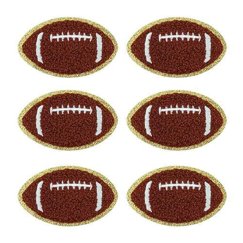 SaktopDeco 6 PCS Football Patch Chenille Football Iron On Patches Gold Edges Football Embroidered Patches for DIY Sew Making Clothes