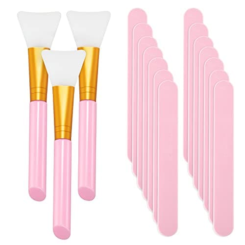 15 Pieces Reusable Stir Sticks Sets Include 12 Pieces Resin Stirring Makeup Sticks and 3 Pieces Silicone Epoxy Brushes for Mixing Resin Epoxy Liquid Facial Cover Paint Making DIY(Pink)