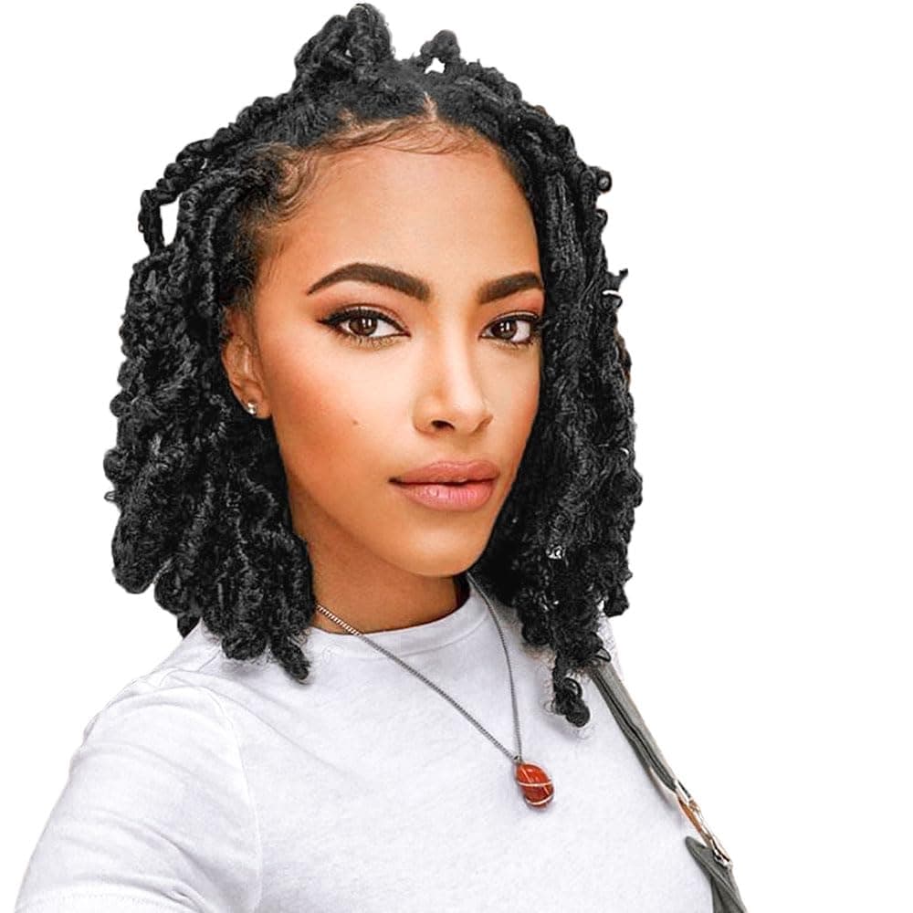 Niseyo 10 Inch Soft Butterfly Locs Crochet Hair 6 Packs Handmade Pre Looped Dark Black Distressed Faux Locs Crochet Butterfly Braids 1