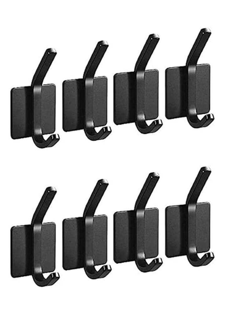 Adhesive Hooks Bathroom Towel Shower Hooks Self-adhesive Hanger Heavy Duty Wall Hooks Wall Mount Stick On 304 Stainless Steel Hooks for Hanging Towels, Coats, Keys Home Kitchen-8 Packs Black