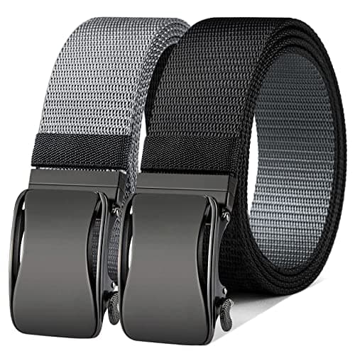 BULLIANT Mens Ratchet Belt Reversible,Web Nylon Casual Belt for Gift Men Golf Hiking Pants Jeans 2 In 1(Black/Gray,34"-40" Waist Adjustable)