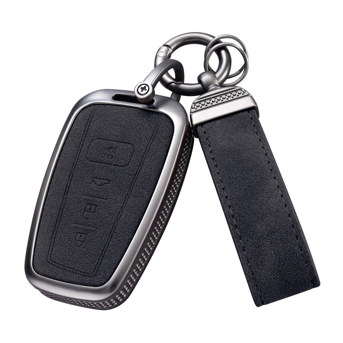YOYOYE Compatible with Toyota Key Fob Cover with Keychain Leather Key Case Protector for Fortuner Tundra Camry RAV4 Highlander Corolla Smart Key Model3 Grey