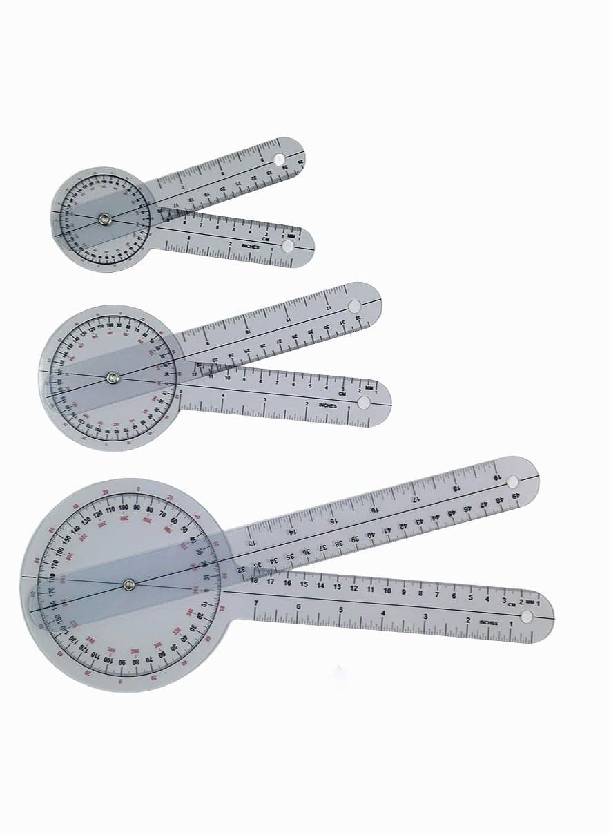Transparent Goniometer Linear Measuring Ruler Orthopedic Angle Plastic 360 Degree for Body Tape Measure Protractor 3 Pack