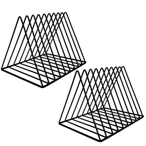 EASEPRES 9 Slot Magazine Rack Book Record Holder, Desktop Iron Storage Rack Bookshelf Multifunction Triangle File Organizer Sorter for Decor Home Office, Black Pack of 2