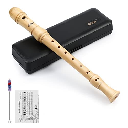 Eastar Soprano Beginners Recorder Baroque fingering C Key Maple Descant Recorder Instrument for Kids Adults, 3 Piece Recorder With Hard Case, Fingering Chart, Cleaning Kit, ERS-31BM