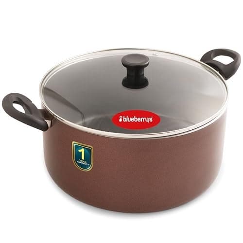 Blueberry's 2.5-Litre 20-cm Nonstick Heavy Dum Biriyani Pot Handi Cooker Pot with Glass Lid - high Grade Aluminum with Induction Base and Gas Stove Compatible, 1-Year Warranty (2.5-Liter)